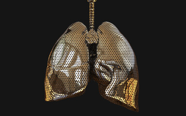 3d Illustration The Human’s Lung Gold Iron and Respiratory System. nCoV in The Worlds Illustration Concept.