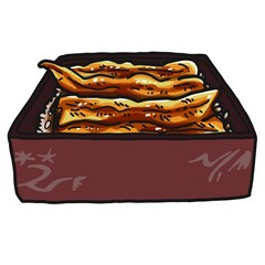 たっぷりタレがかかっている、鰻重のイラスト。夏バテ防止の食べ物で、土用の丑の日の定番食です。