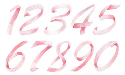 Watercolor clipart. Hand-drawn numbers with flowers, leaves. Elegant figures with vegetation for memorable dates. for greeting cards, wedding invitations, holiday posters, stickers, scrapbooking,