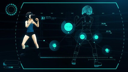HUD. display motion graphic game and virtual reality boxing human versus simulate.Virtual reality boxing information display futuristic conceptual with 3d rendering. - Powered by Adobe