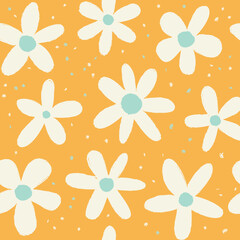 Simple seamless pattern with daisies on a yellow background.