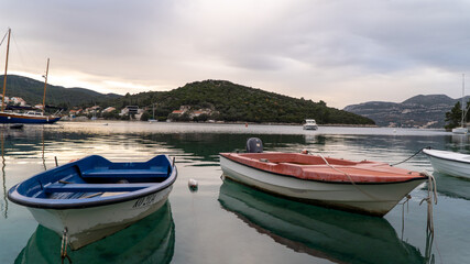 view of boats in the sea in Korcula Island, Croatia