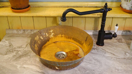 old metal rusty washbasin, rarity, vintage, bathroom