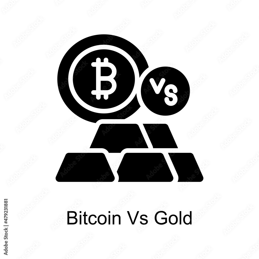 Poster bitcoin vs gold vector solid icon for web isolated on white background eps 10 file