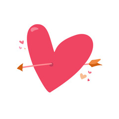 Vector pink  doodle heart with an arrow through it.   St. Valentine's Day, love, romance and Cupid concept.