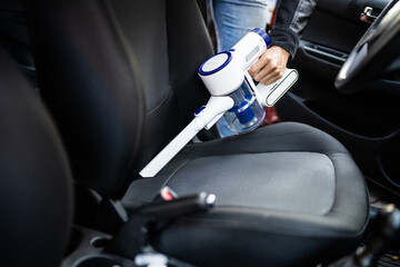 Car Seat Interior Cleaning With Portable Vacuum