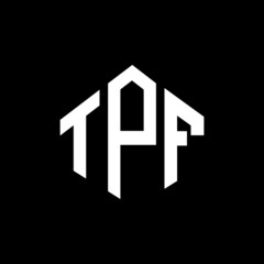 TPF letter logo design with polygon shape. TPF polygon and cube shape logo design. TPF hexagon vector logo template white and black colors. TPF monogram, business and real estate logo.