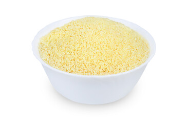 Couscous on an isolated white background. Couscous in a bowl