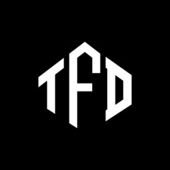 TFD letter logo design with polygon shape. TFD polygon and cube shape logo design. TFD hexagon vector logo template white and black colors. TFD monogram, business and real estate logo.