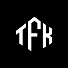 TFK letter logo design with polygon shape. TFK polygon and cube shape logo design. TFK hexagon vector logo template white and black colors. TFK monogram, business and real estate logo.