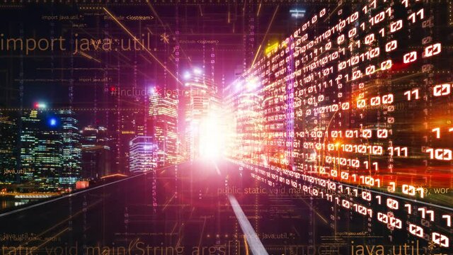 Software development, application programming code and tacit computer coding . Concept of smart digital transformation and technology disruption that changes global trends in new information era .