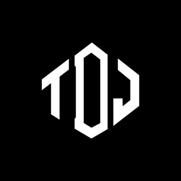 TDJ letter logo design with polygon shape. TDJ polygon and cube shape logo design. TDJ hexagon vector logo template white and black colors. TDJ monogram, business and real estate logo.