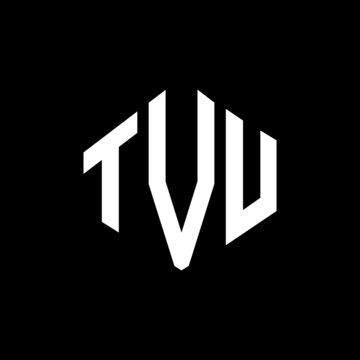 TVU letter logo design with polygon shape. TVU polygon and cube shape logo design. TVU hexagon vector logo template white and black colors. TVU monogram, business and real estate logo.