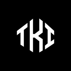 TKI letter logo design with polygon shape. TKI polygon and cube shape logo design. TKI hexagon vector logo template white and black colors. TKI monogram, business and real estate logo.
