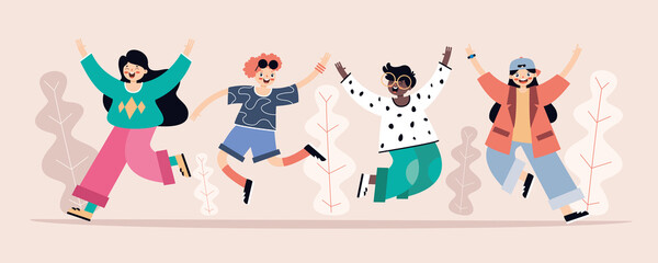 Fototapeta premium Youth Concept With Flat Characters