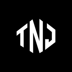 TNJ letter logo design with polygon shape. TNJ polygon and cube shape logo design. TNJ hexagon vector logo template white and black colors. TNJ monogram, business and real estate logo.