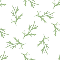 Seamless pattern with hand-drawn watercolor green branches without leaves on white. Organic, natural, freshness concept for textile, print, etc.