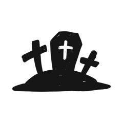 十字架の描かれた墓標のイラスト。ハロウィンの装飾に。