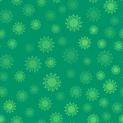 Pattern from light green virus on a green background for website design, printing on paper and textiles. Vector illustration.