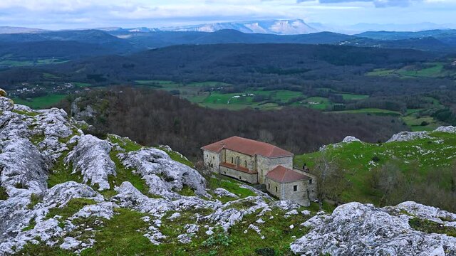 Surroundings of the Sanctuary of Our Lady of Gold in the Zuya Valley in the province of Alava, Basque Country, Spain, Europe