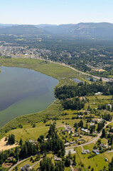 Aerial photograph of Somenos Lake, Cowichan Valley, Vancouver Island, British Columbia, Canada.