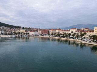 Fototapeta na wymiar Split waterfront aerial view, Croatia