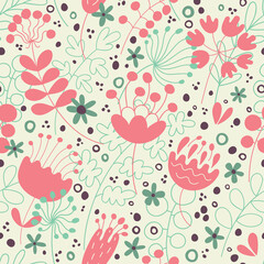 Simple seamless pattern with flowers on a white background.