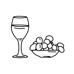 A glass of wine. Outline doodle drawing. Draw icon. . Vector illustration