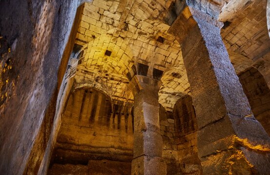 Inside the ancient Byzantine cistern of Dara Ancient City, located near the border between Turkey and Syria