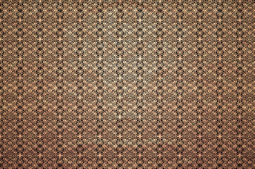 Ornament composed of a intersected symbols flower of life, golden pattern on a black canvas; background, textile, print