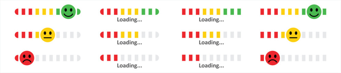 Progress bar with emoticons satisfaction. Customer feedback progress bar with emotions satisfaction symbol.