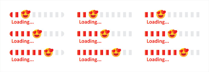 Loading bar progress icon. Load bar bar progress with  love emotions for social media. Love progress vector illustration.