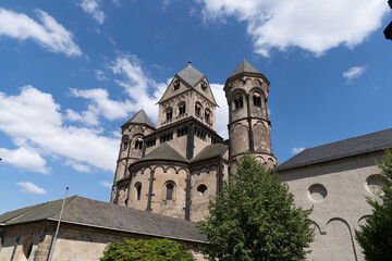 Fototapeta na wymiar Romanesque Maria Laach Monastery, Lake Laach in the Eifel Germany