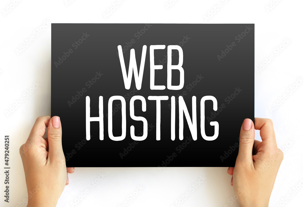 Poster web hosting - internet hosting service that hosts websites for clients, text on card concept backgro