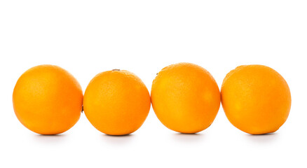 Ripe fresh oranges on white background