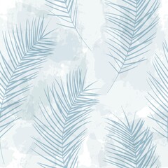 Fototapeta Tropical pattern, palm leaves seamless vector background. Exotic plant on watercolor stains artistic jungle print. Leaves of palm tree. brush texture obraz