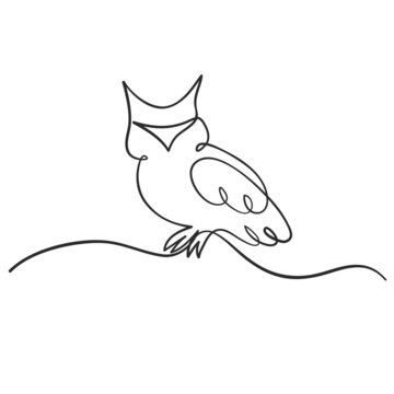 One line owl for banner design hand drawn