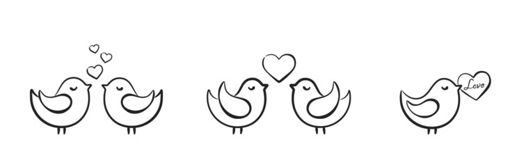 hand drawn love birds icon set. couple in love symbols. sketchy elements for valentine's day design