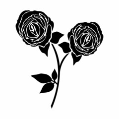 Floral background. Silhouette of a rose on a white background.