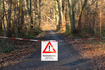 forstarbeiten schild warnung abholzen