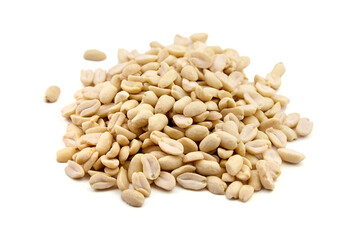 Raw blanched peanuts isolated on white
