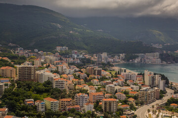 Fototapeta na wymiar Aerial view of Becici and Rafailovici towns, Montenegro