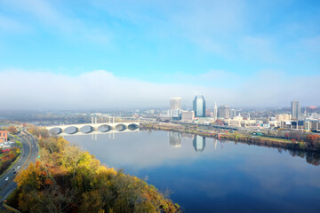Aerial of Springfield, Massachusetts, United States in early morning