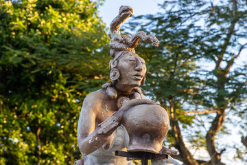 Ix chel aka Ixchel, statue of Mayan Jaguar Goddess on the tropical island of Cozumel, Mexico. 