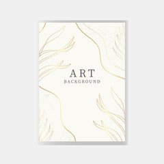 Abstract vertical background in beige color with golden floral elements. Elegant luxury invitation card template. Vector illustration.