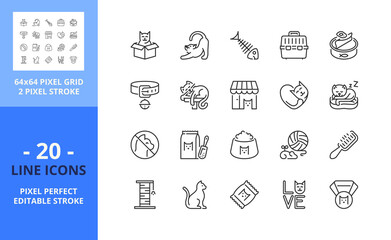 Line icons about cats. Pets. Pixel perfect 64x64 and editable stroke