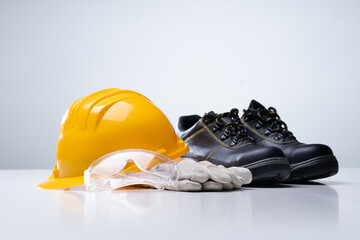Construction Safety Equipment. Gloves, Eyewear - obrazy, fototapety, plakaty