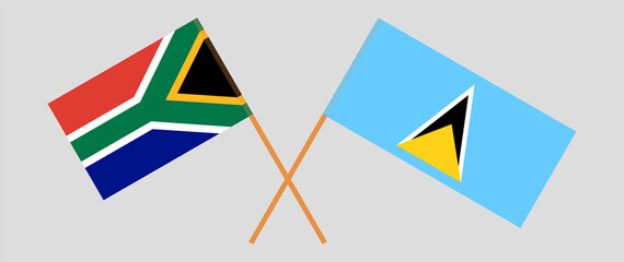Crossed flags of South Africa and Saint Lucia. Official colors. Correct proportion