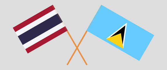 Crossed flags of Thailand and Saint Lucia. Official colors. Correct proportion