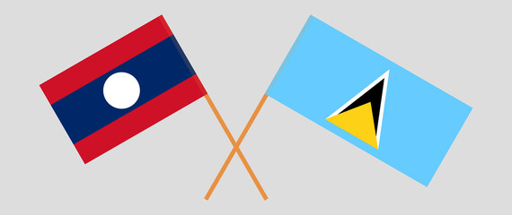 Crossed flags of Laos and Saint Lucia. Official colors. Correct proportion